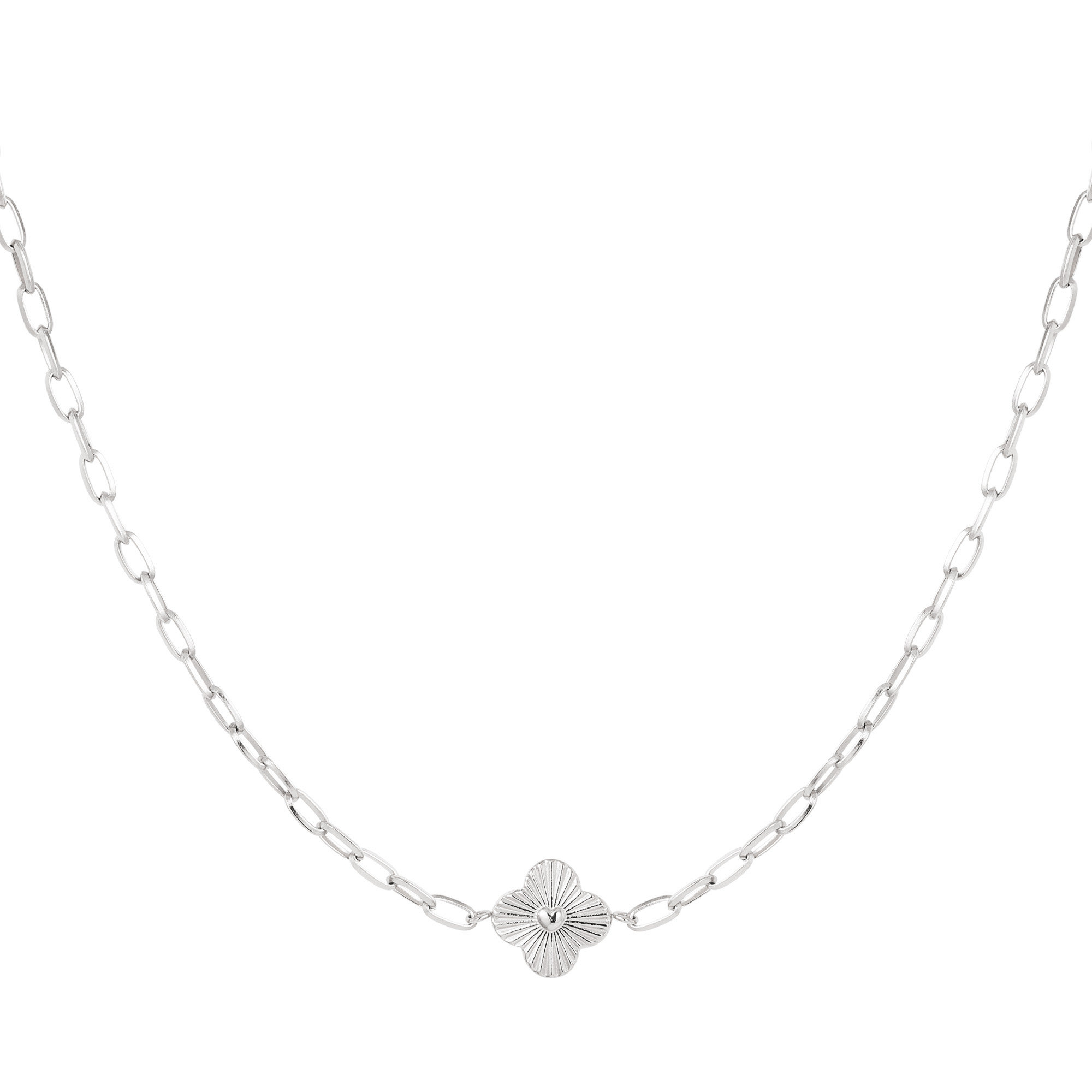 schakelketting met bloem zilver