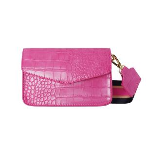 Kleine croco tas met brede tassen strap Fuchsia PU