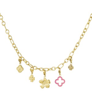 Ketting met klaver- en bloemenbedels - goud